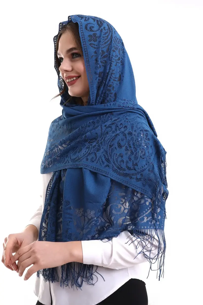 Delicate Cotton Tulle Shawl Navy 60x160 - 4