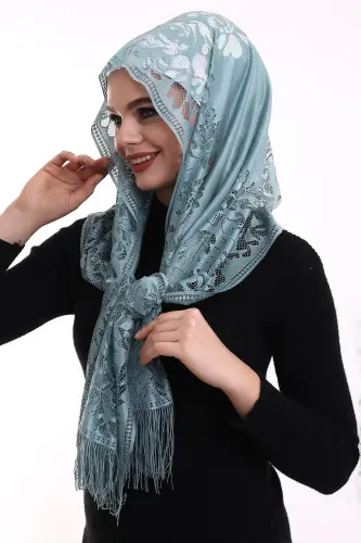 Delicate Cotton Tulle Shawl Turquoise-2 60x160 - 2