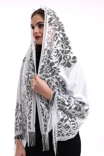 Delicate Cotton Tulle Shawl White 60x160 - ihvanonline (1)