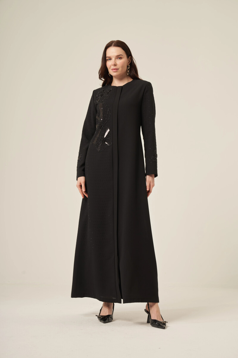 DERİN 6155-25 SİYAH KRİSTAL GÜLLÜ FERACE - Derin Store