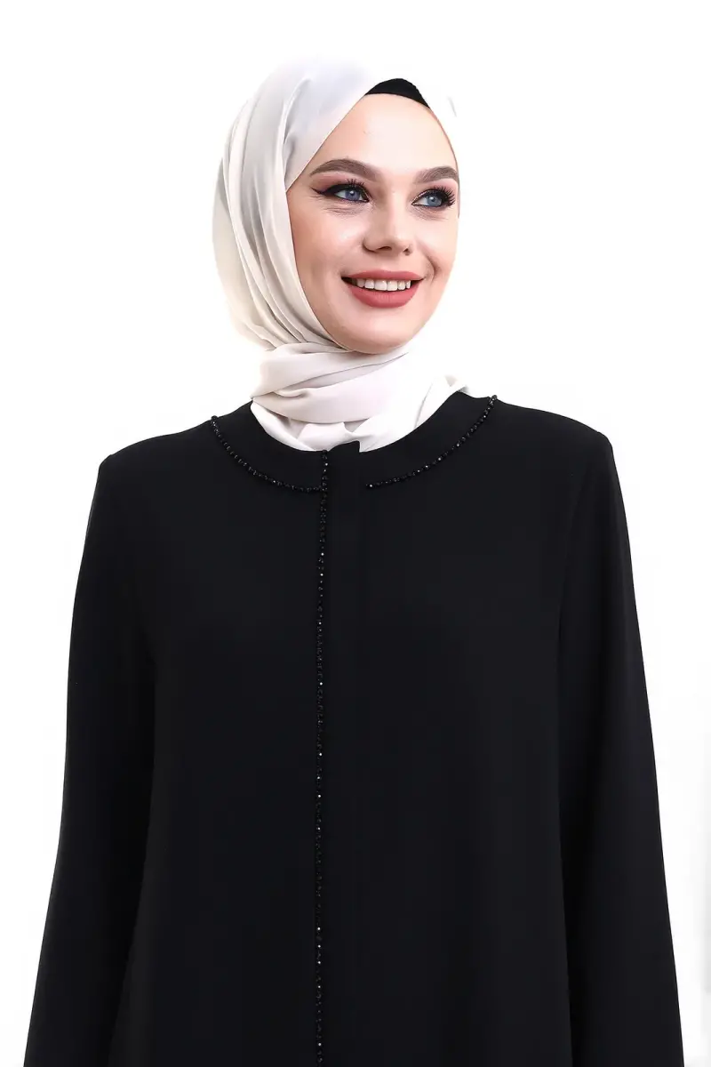 Derin Store Piping Stone Abaya 23315-23 Black - 3