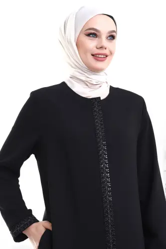 Derin Store Zipper Arm Stone Abaya 23302-23 Black - 4