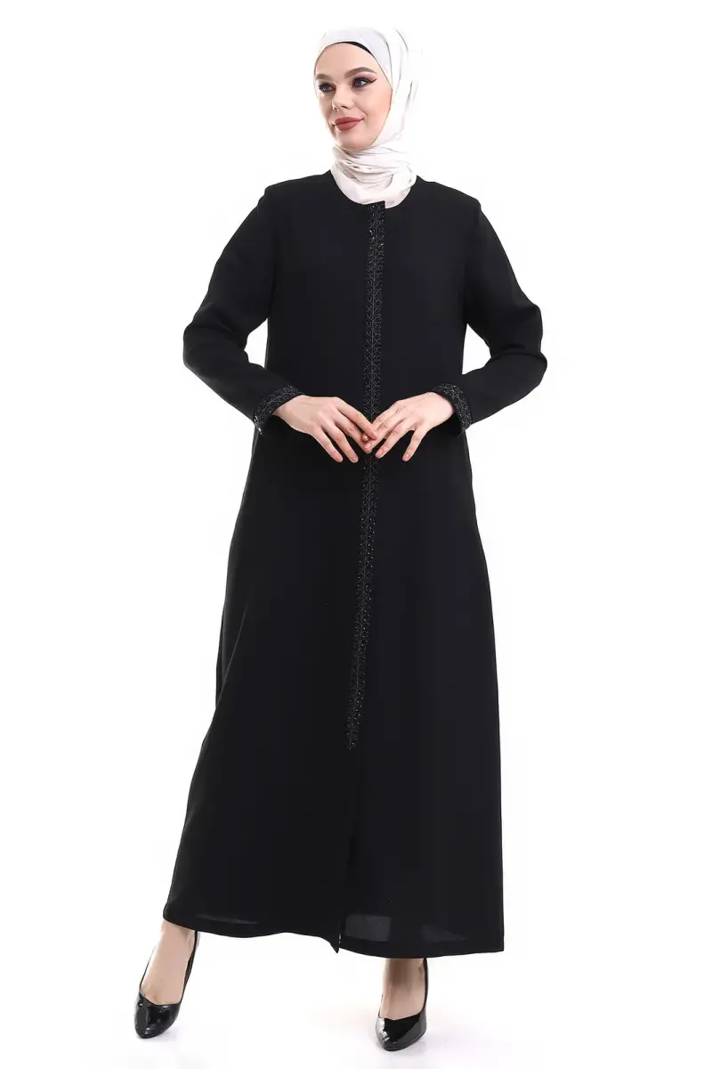 Derin Store Zipper Arm Stone Abaya 23302-23 Black - 6