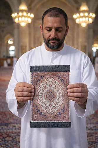 Mini Alın Seccadesi Kaymaz Taban Desenli Cep Tipi Seyahat Namaz Seccadesi - Kahverengi - ihvanonline (1)