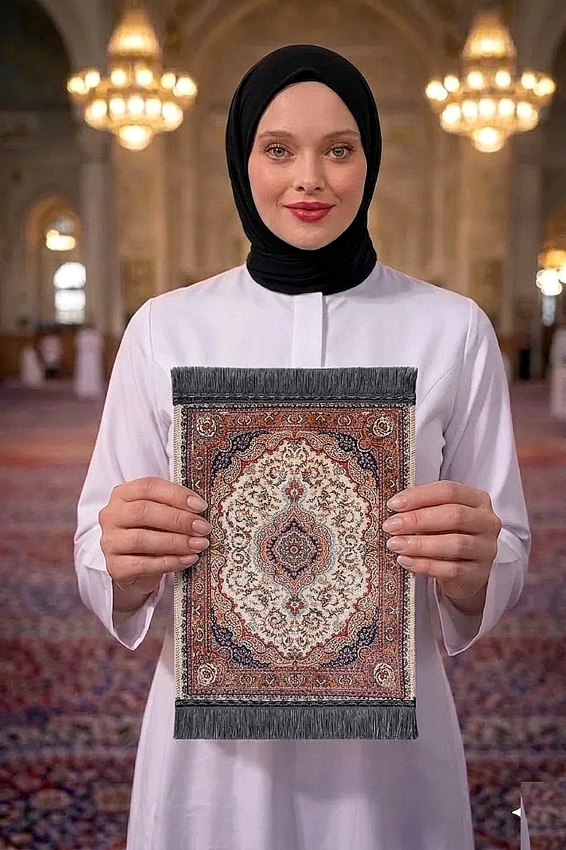 Mini Alın Seccadesi Kaymaz Taban Desenli Cep Tipi Seyahat Namaz Seccadesi - Kahverengi - 1