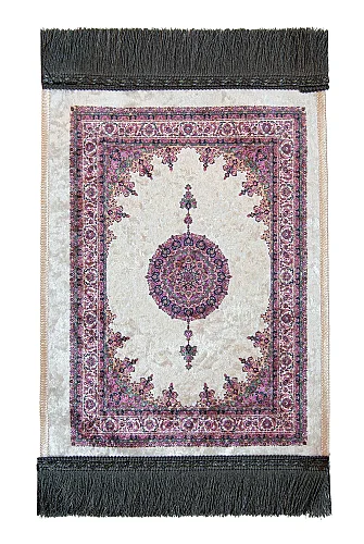 Mini Alın Seccadesi Kaymaz Taban Desenli Cep Tipi Seyahat Namaz Seccadesi - Krem - 4