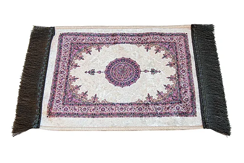 Mini Alın Seccadesi Kaymaz Taban Desenli Cep Tipi Seyahat Namaz Seccadesi - Krem - 5