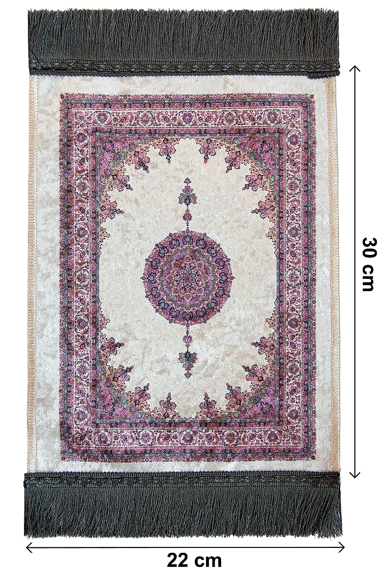 Mini Alın Seccadesi Kaymaz Taban Desenli Cep Tipi Seyahat Namaz Seccadesi - Krem - 3