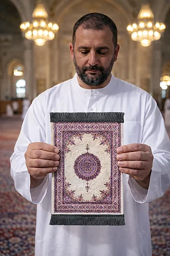 Mini Alın Seccadesi Kaymaz Taban Desenli Cep Tipi Seyahat Namaz Seccadesi - Krem - ihvanonline (1)