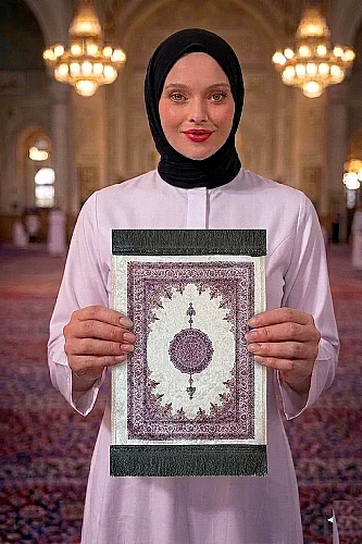 Mini Alın Seccadesi Kaymaz Taban Desenli Cep Tipi Seyahat Namaz Seccadesi - Krem - 1