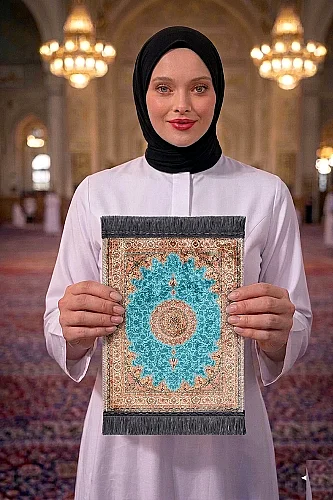 Mini Alın Seccadesi Kaymaz Taban Desenli Cep Tipi Seyahat Namaz Seccadesi - Kırmızı 