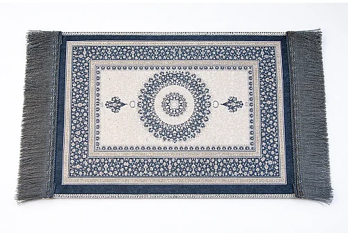 Mini Alın Seccadesi Kaymaz Taban Desenli Cep Tipi Seyahat Namaz Seccadesi - Lacivert/Krem - 5