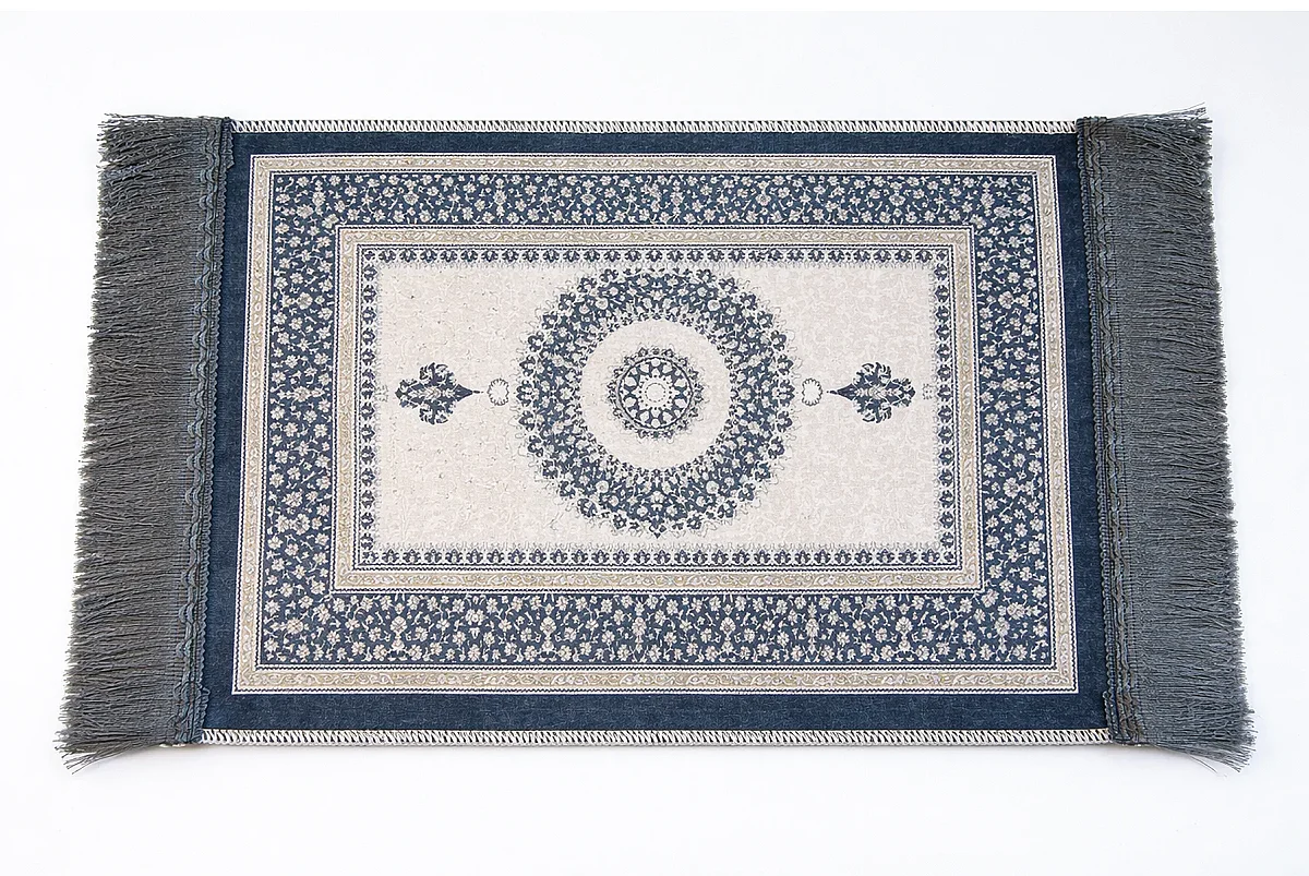 Mini Alın Seccadesi Kaymaz Taban Desenli Cep Tipi Seyahat Namaz Seccadesi - Lacivert/Krem - 5