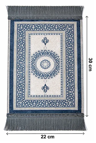 Mini Alın Seccadesi Kaymaz Taban Desenli Cep Tipi Seyahat Namaz Seccadesi - Lacivert/Krem - 3