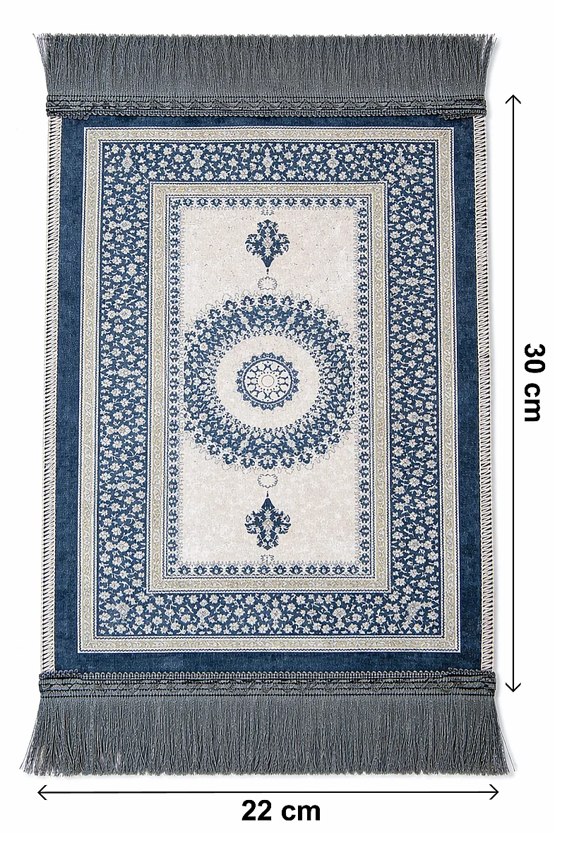 Mini Alın Seccadesi Kaymaz Taban Desenli Cep Tipi Seyahat Namaz Seccadesi - Lacivert/Krem - 3