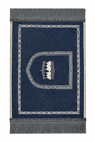 Mini Alın Seccadesi Kaymaz Taban Desenli Cep Tipi Seyahat Namaz Seccadesi - Lacivert - 4