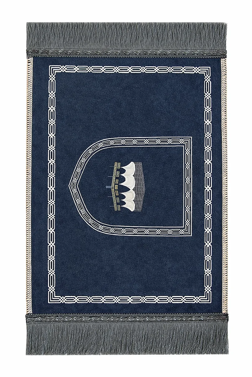 Mini Alın Seccadesi Kaymaz Taban Desenli Cep Tipi Seyahat Namaz Seccadesi - Lacivert - 4