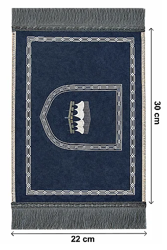 Mini Alın Seccadesi Kaymaz Taban Desenli Cep Tipi Seyahat Namaz Seccadesi - Lacivert - 3