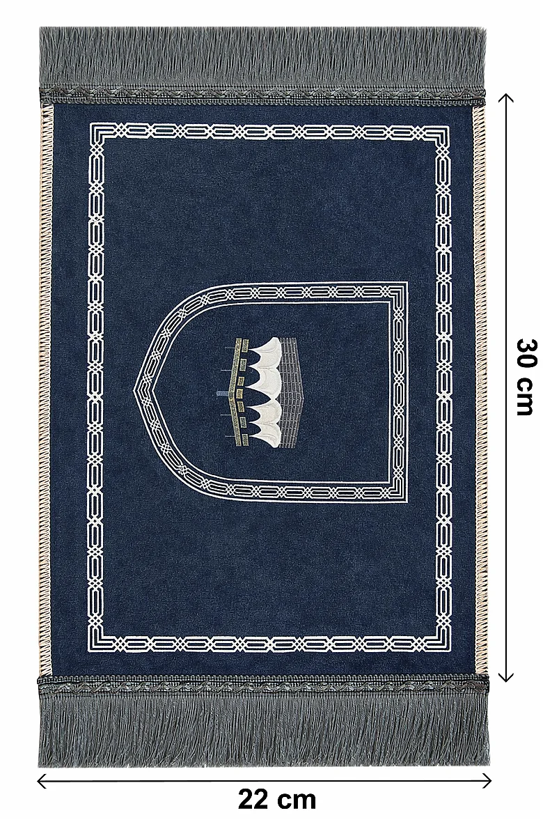 Mini Alın Seccadesi Kaymaz Taban Desenli Cep Tipi Seyahat Namaz Seccadesi - Lacivert - 3