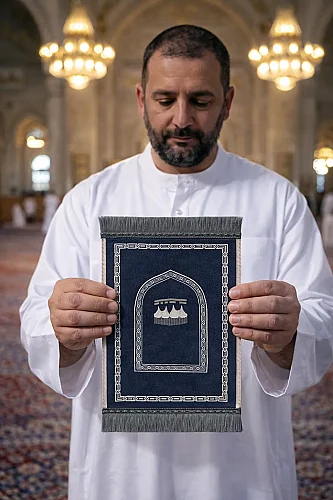 Mini Alın Seccadesi Kaymaz Taban Desenli Cep Tipi Seyahat Namaz Seccadesi - Lacivert - ihvanonline (1)