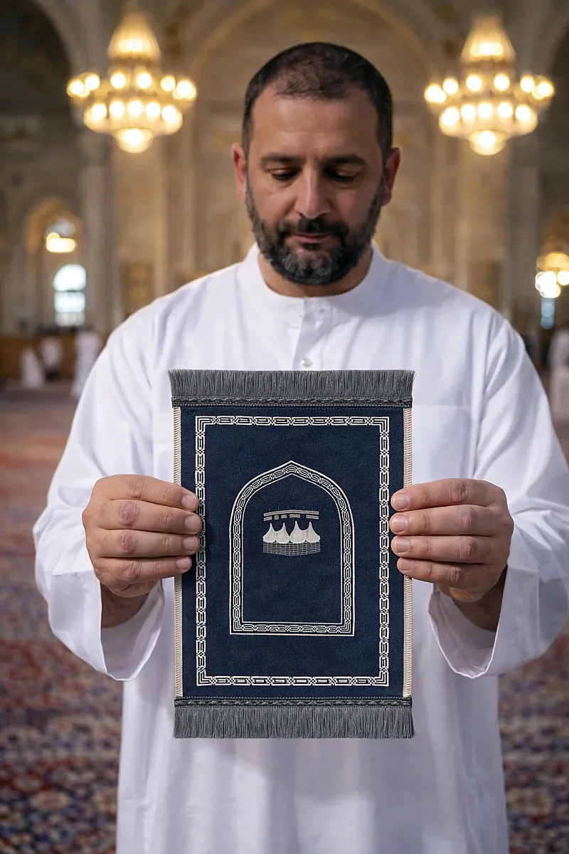 Mini Alın Seccadesi Kaymaz Taban Desenli Cep Tipi Seyahat Namaz Seccadesi - Lacivert - 2