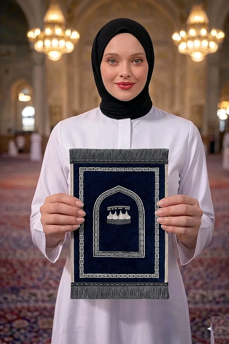 Mini Alın Seccadesi Kaymaz Taban Desenli Cep Tipi Seyahat Namaz Seccadesi - Lacivert - 1