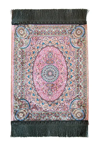 Mini Alın Seccadesi Kaymaz Taban Desenli Cep Tipi Seyahat Namaz Seccadesi - Pembe - 3