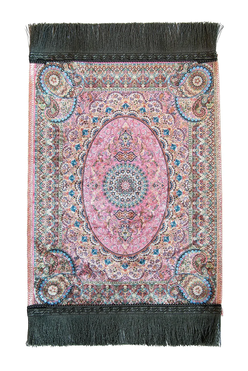 Mini Alın Seccadesi Kaymaz Taban Desenli Cep Tipi Seyahat Namaz Seccadesi - Pembe - 3