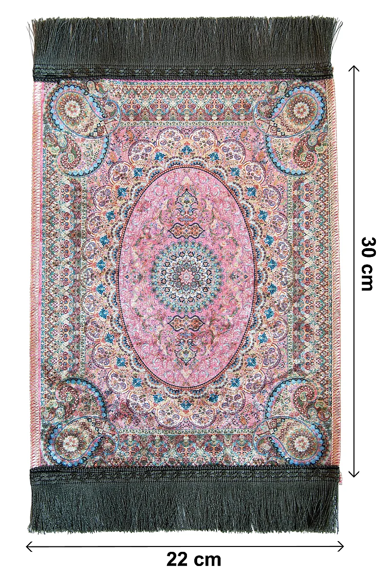 Mini Alın Seccadesi Kaymaz Taban Desenli Cep Tipi Seyahat Namaz Seccadesi - Pembe - 2