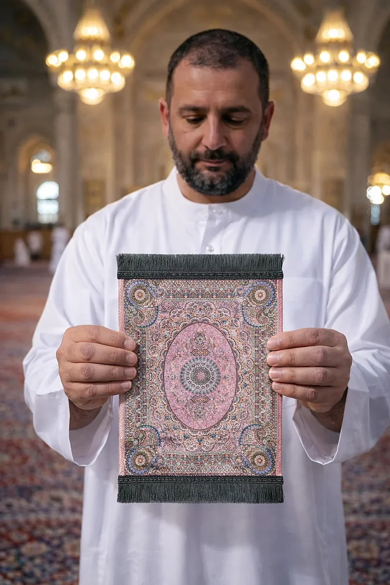 Mini Alın Seccadesi Kaymaz Taban Desenli Cep Tipi Seyahat Namaz Seccadesi - Pembe - 4