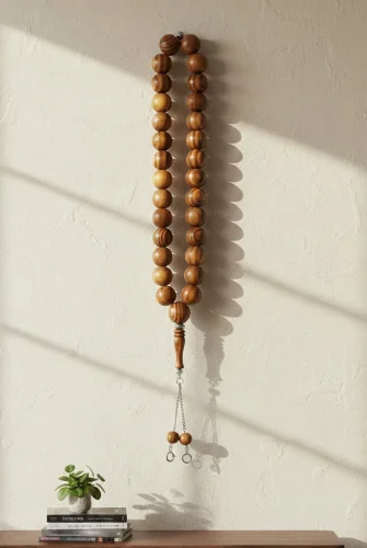 Dev Boy Dekoratif Bambu Ağacı 33lü Tesbih - 65 cm Metal Püsküllü Büyük Boy Hediyelik Duvar Tesbihi - 1