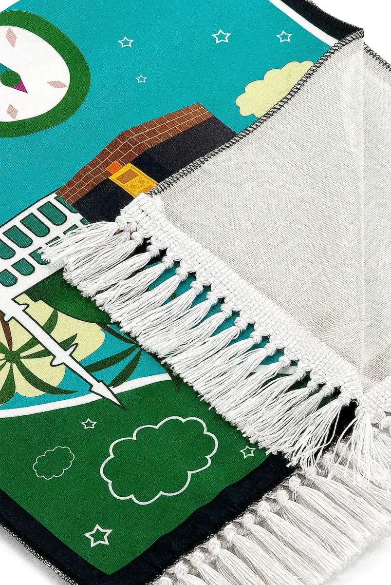 Digital Printed Children's Prayer Rug - Balloon Kabel Green Color - 44 X 78 cm - 3