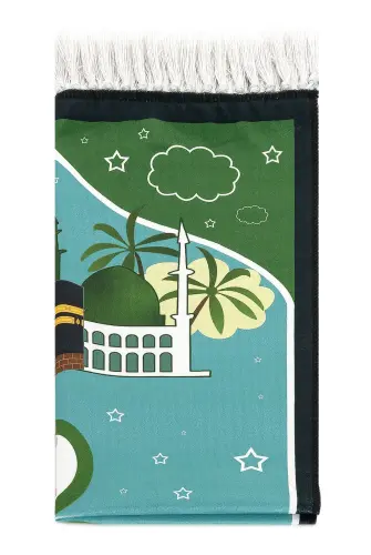 Dijital Baskılı Çocuk Seccadesi - Balonlu Kabeli Yeşil Renk - 44 X 78 cm - ihvanonline (1)