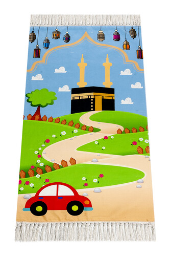Dijital Baskılı Çocuk Seccadesi - Kabeli Arabalı - 44 X 78 cm 