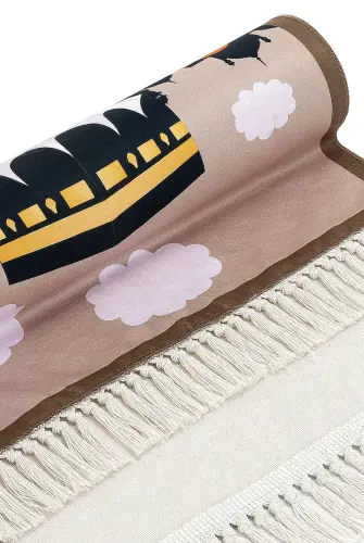 Dijital Baskılı Çocuk Seccadesi - Kayıklı Kabeli Kahverengi - 44 X 78 cm - 4