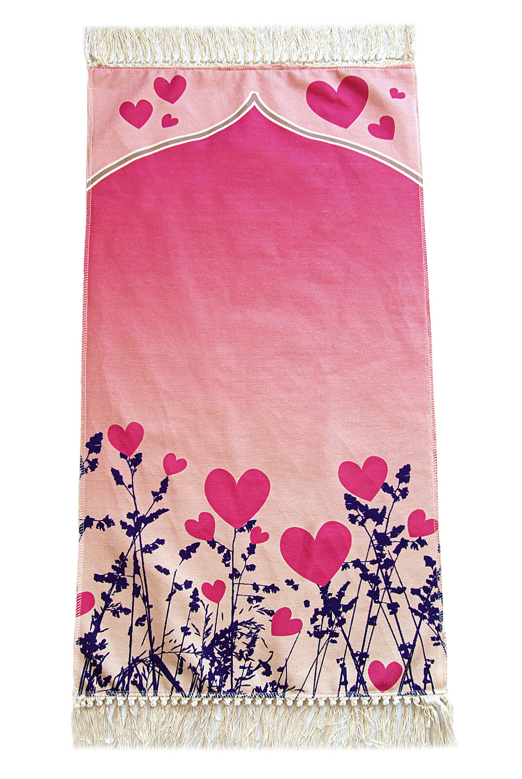Dijital Baskılı Çocuk Seccadesi - Pembe Kalpli - 44 X 78 Cm
