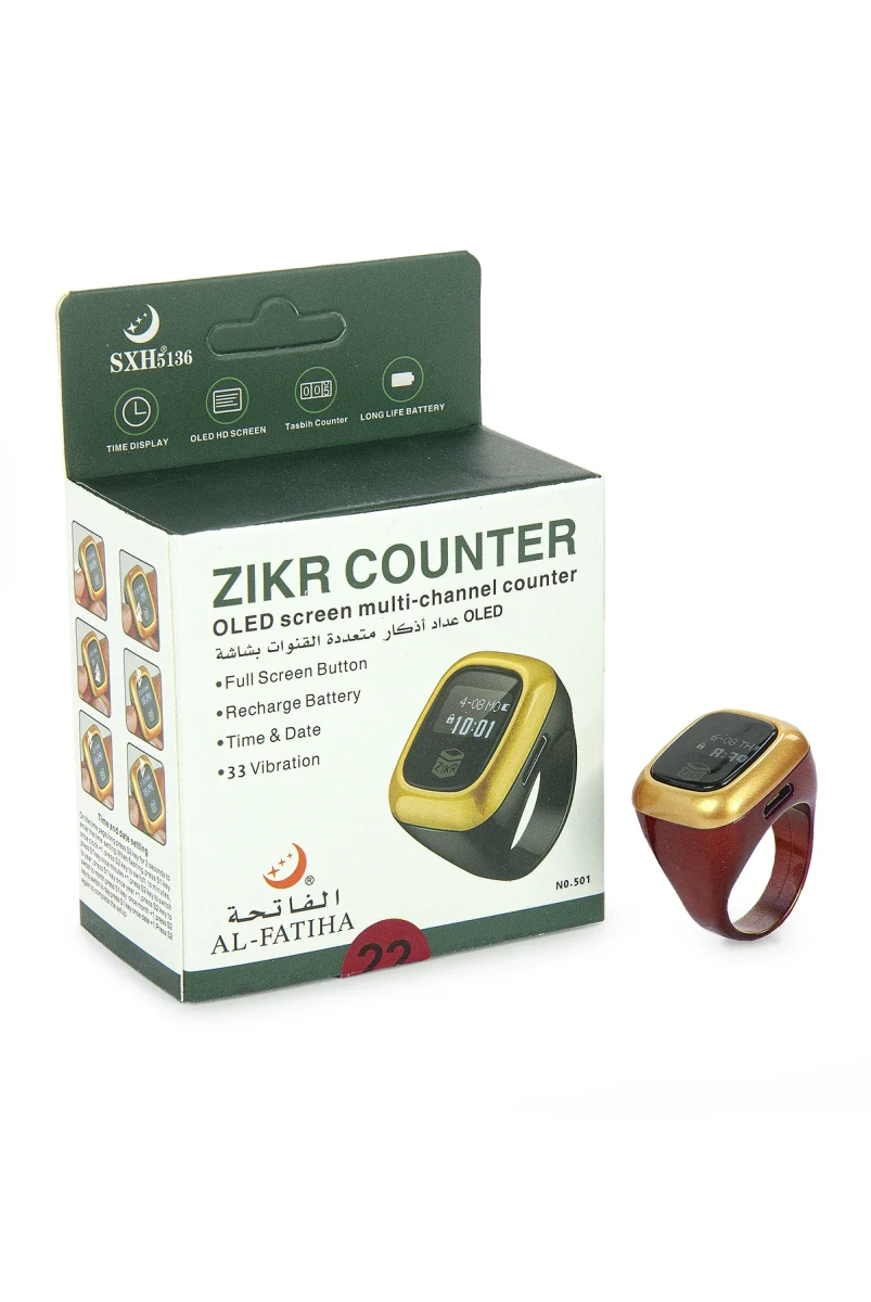 Dijital Yüzük Tesbih Zikirmatik, OLED Ekranlı, Şarjlı, Titreşimli - Kırmızı - 6