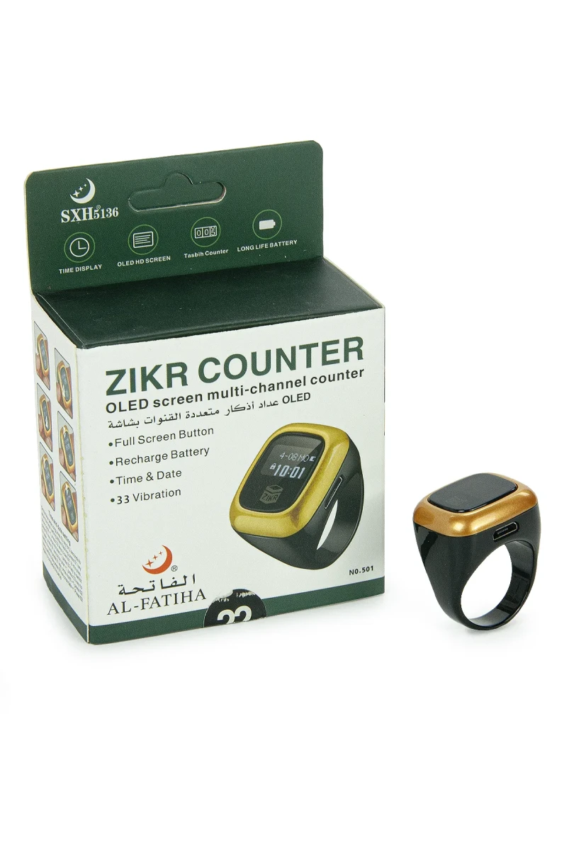 Dijital Yüzük Tesbih Zikirmatik, OLED Ekranlı, Şarjlı, Titreşimli - Siyah - 6