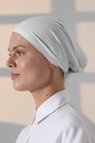 Dikişli Bağlamalı Düz Penye Tesettür Bone Beyaz - 3