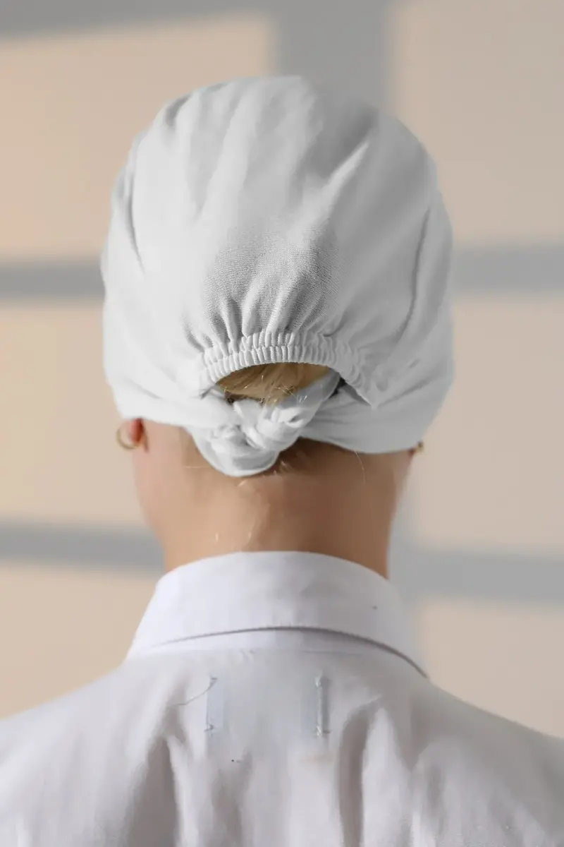 Dikişli Bağlamalı Düz Penye Tesettür Bone Beyaz - 5