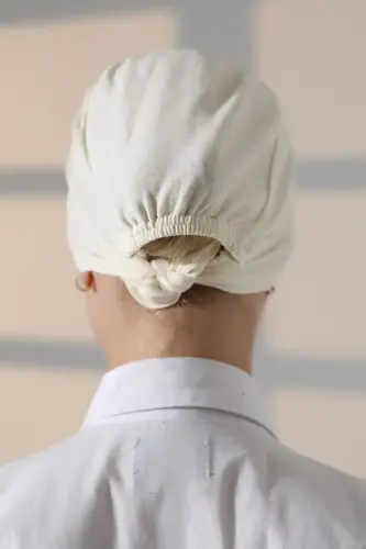 Dikişli Bağlamalı Düz Penye Tesettür Bone Krem - 4