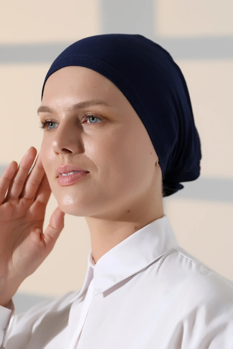 Dikişli Bağlamalı Düz Penye Tesettür Bone Lacivert - ihvanonline