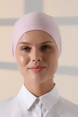 Dikişli Bağlamalı Düz Penye Tesettür Bone Pembe - 3