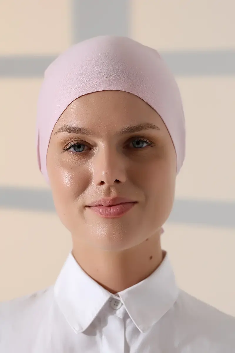 Dikişli Bağlamalı Düz Penye Tesettür Bone Pembe - 3