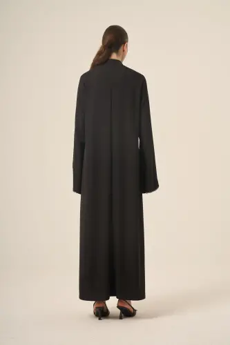 Dizili Kristal Taş Detaylı Hakim Yaka İki Parça Abaya 6509-25 Siyah - 4
