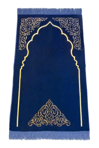 Dodya Velvet Prayer Rug - Navy Blue - 1
