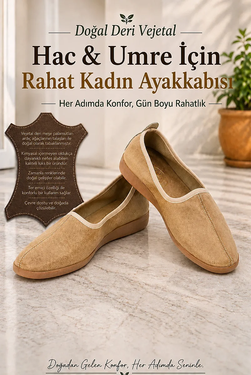 Doğal Vejetal Hakiki Deri Ayakkabı, Rahat Hac, Umre Tavaf Ayakkabısı, Nefes Alabilir, Esnek Taban - 1
