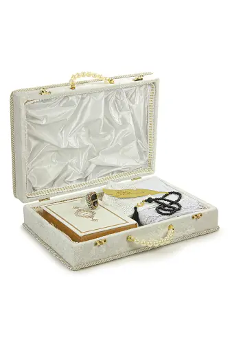 Dowry Prayer Rug Set With Box Suit For Groom Bride Bundle Gift Shawl Quran Set White - İhvan (1)