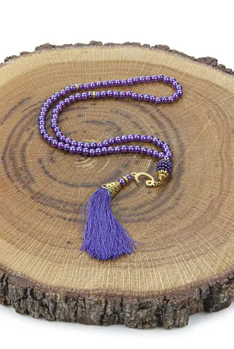 Dowry Prayer Rug Set with Pearl Prayer Beads and Gift Box Suitable for the Bride and Groom's Package, Purple - 6