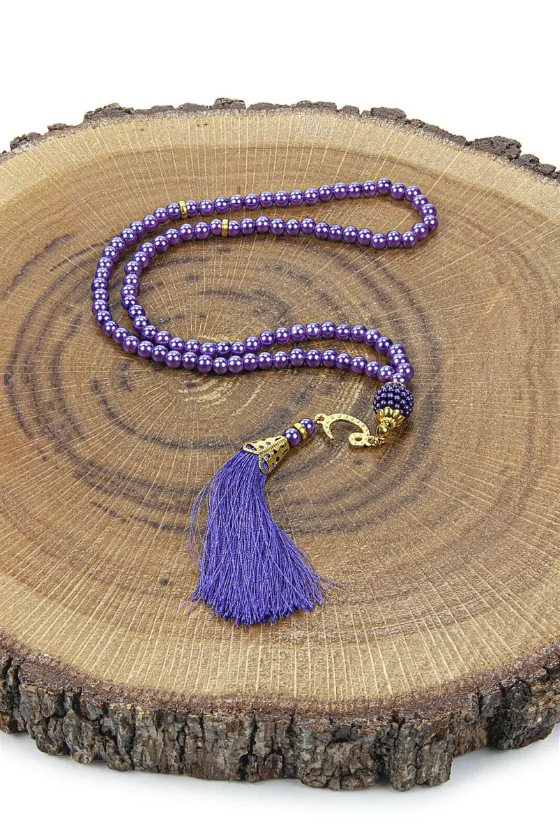 Dowry Prayer Rug Set with Pearl Prayer Beads and Gift Box Suitable for the Bride and Groom's Package, Purple - 6